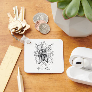 Chaveiro Zen Doodle: Blume, Fineliner Zeichnung -