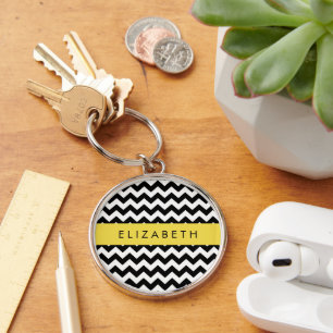 Chaveiro Zigzag preto-e-branco, padrão Chevron, seu nome