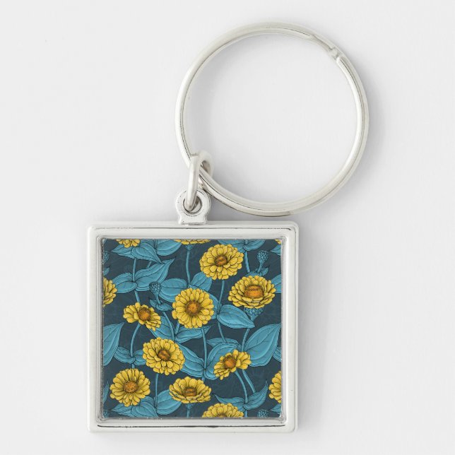 Chaveiro Zinnias Amarelas em azul escuro (Frente)