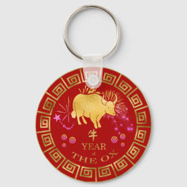 Chaveiro Zodiac Ox Red/Dourado ID542 chinês