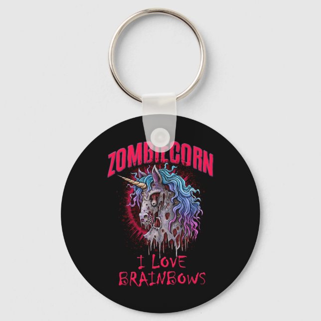 Chaveiro Zombie Unicorn I Love Brainbows Punk Gothic Gótico (Frente)