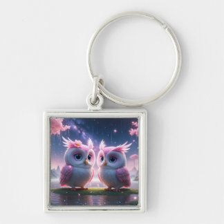 Chaveiro Zwei kleine Eulen in einer Traumwelt 