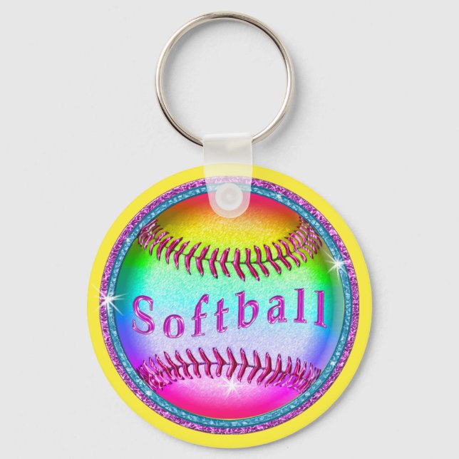 Chaveiros BULK Cute Rainbow Softball CHEAP (Frente)