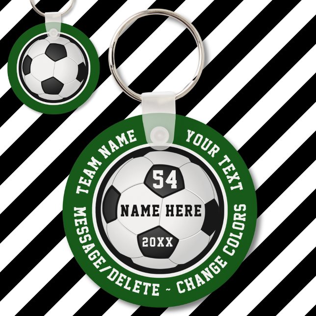 Chaveiros de futebol personalizados para rapazes e (Cheap, Personalized Soccer Party Favors. Green, White and Black, Soccer Team Gift Ideas for Players.)