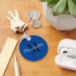 Chaveiros de monograma personalizados na sua cor p<br><div class="desc">Chaveiros de monograma personalizados na sua cor preferida. Crie cadeias de teclas exclusivas em sua combinação de cores favorita. Personalizar com monograma ou texto. Modelo elegante com tipografia de script. Altere a quantidade para obter o preço de desconto barato. Exemplo azul.</div>