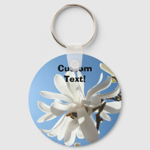 Chaveiros de texto personalizados Flor branco Magn