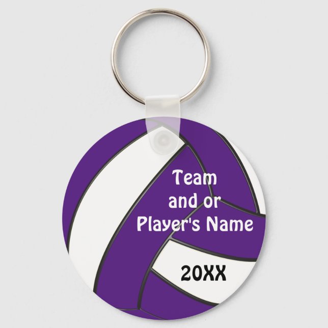 Chaveiros de voleibol roxo e branco personalizados (Frente)
