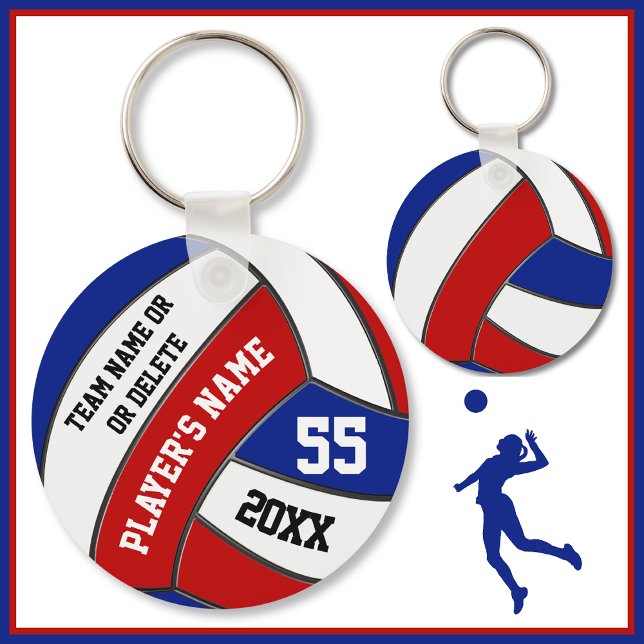 Chaveiros de Voleibol Vermelho Branco e Azul, seu  (Cheap volleyball souvenirs. Red, White and Blue, Volleyball Team Gift Ideas. Volleyball Keychains.)