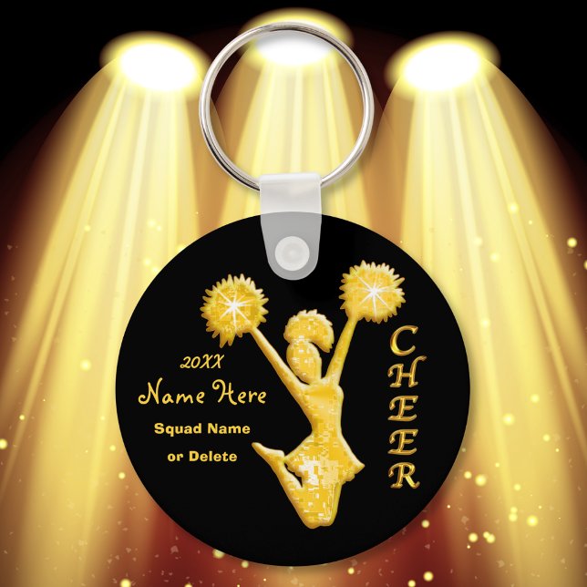 Chaveiros personalizados com NOME e ANO (Cheer gift ideas for squad. Cute, black and gold, cheerleading keychains or cheer pom pom keychain. )