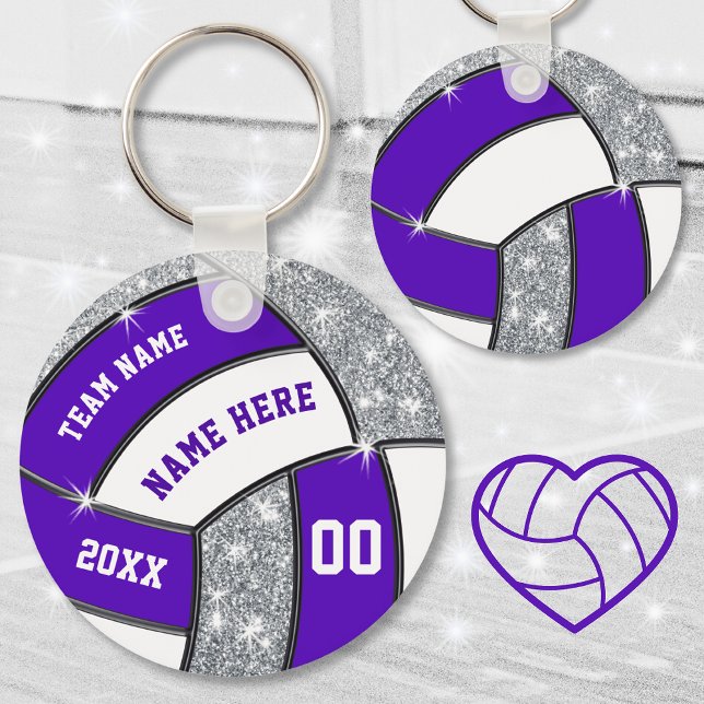 Chaveiros Roxos e Brancos (Cheap volleyball keychain. Volleyball giveaways. Volleyball trinkets. Personalized Volleyball Favors)