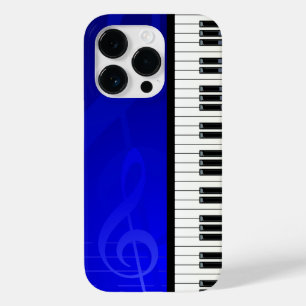 Chaves do piano com notas musicais do efeito azul