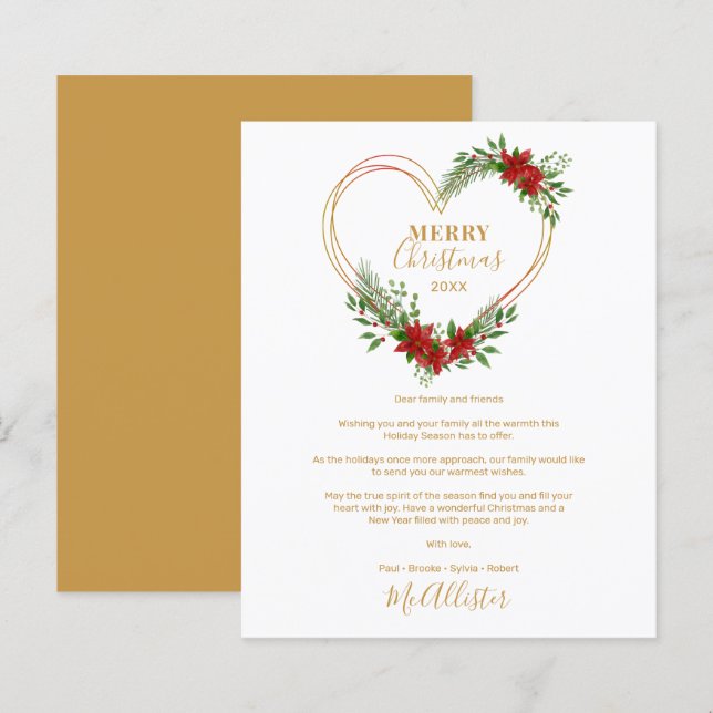 Cheap Modern Merry Christmas Poinsettias Heart  (Frente/Verso)