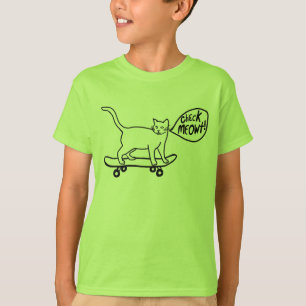 Check Meowt Punny Skateboard Cat T-Shirt