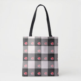 Checked Pink Roses Tote