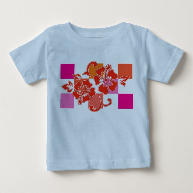 Checkerboard Hibiscus Toddler e Camisetas de crian (Frente)