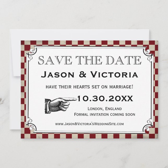 Checkerboard Steampunk Casamento Salve os Cartões  (Frente)