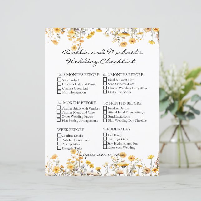 Checklist para o casamento de flores selvagens ama (Em pé/Frente)