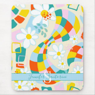 Cheerful Checks Abstrato Monogrammed Mousepad