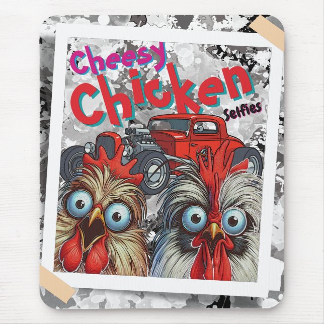 "Cheesy Chicken Selfies" Hot Rod Mouse Pad (Frente)
