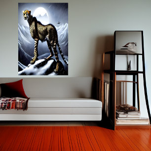 Cheetah na montanha de neve AI Art Poster