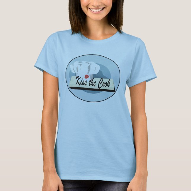 Chef beija a camiseta azul cozinheira (Frente)
