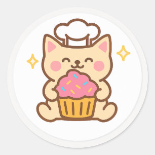 Chef de Gato Kawaii Com Adesivo de Cupcake