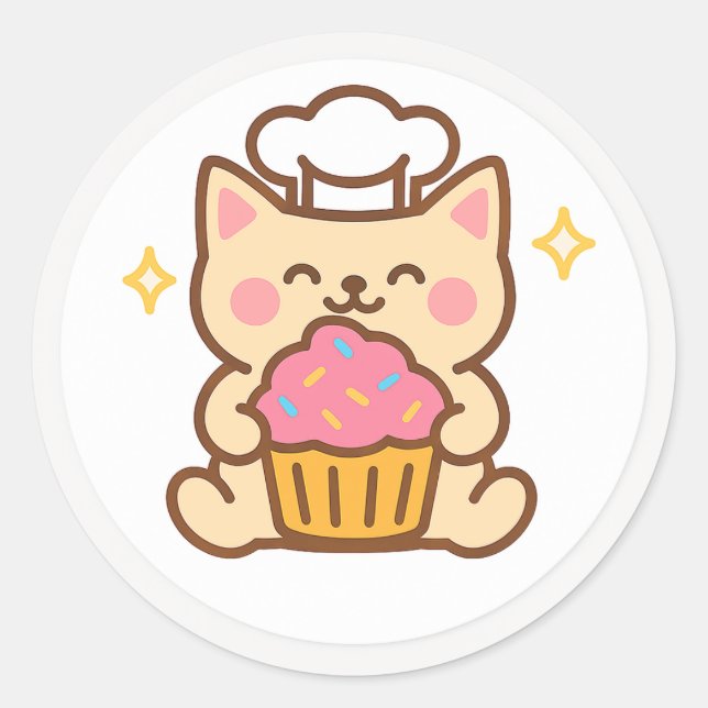 Chef de Gato Kawaii Com Adesivo de Cupcake (Frente)