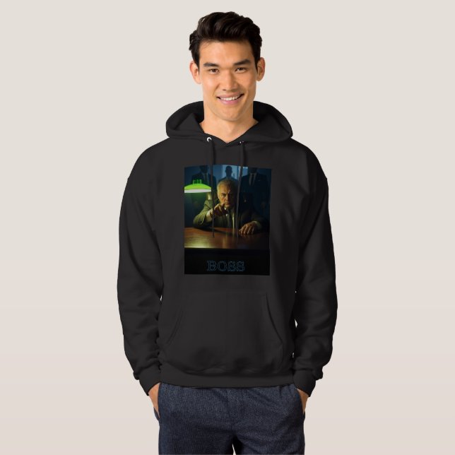 Chefe com SMS, camiseta preta com capuz (Frente Completa)