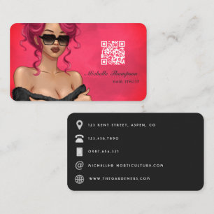 Chefe Lady Hair Stylist Código QR Cartão de visita