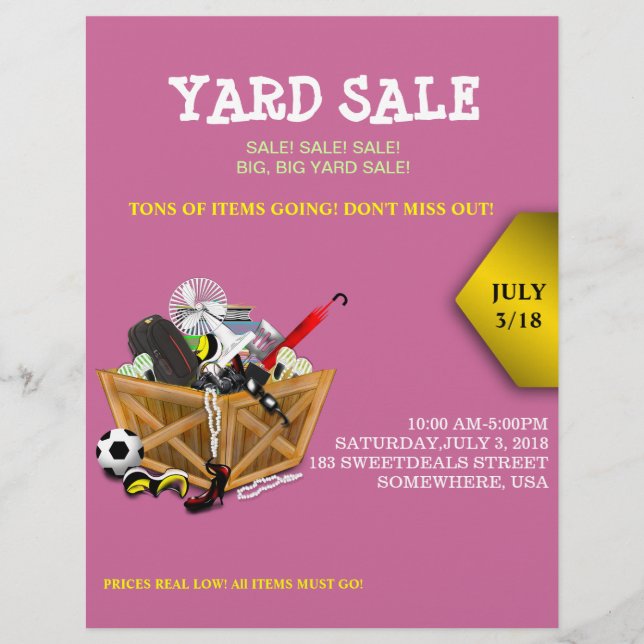 Cheio de madeira de Goodies Yard Sale Flyer (Frente)