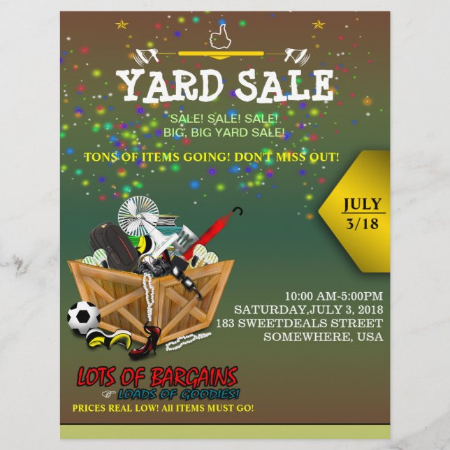 Cheio de madeira de Goodies Yard Sale Flyer (Frente)