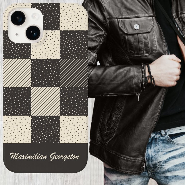 Cheque de Buffalo Louco em Creme e Carvão (Crazy Buffalo Check in Cream and Charcoal Case-Mate iPhone Case by Leapfroglisics Shop)