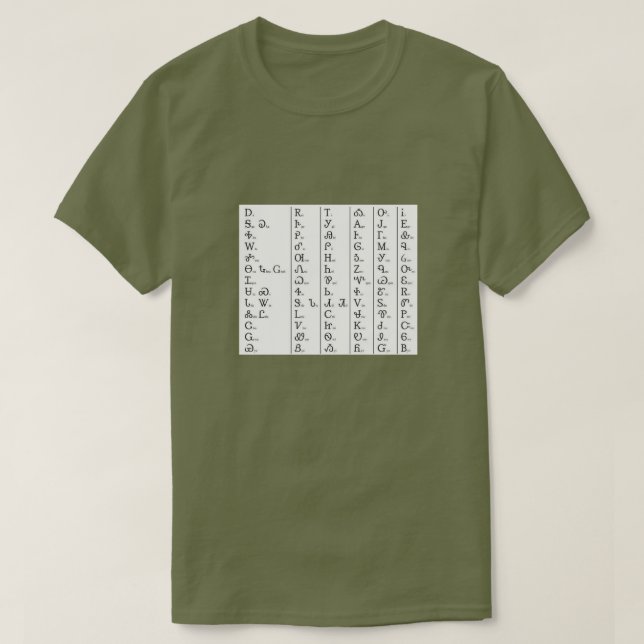 Cherokee Syllabary Unisex Khaki Green T-Shirt (Frente do Design)