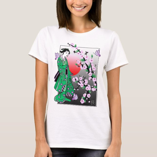 Cherry Blossom - Borboleta Geisha 3 T-Shirt (Frente)
