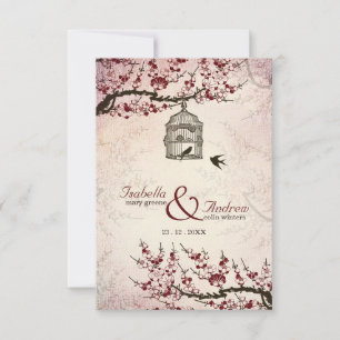Cherry Blossom e convite de casamento de aves aman