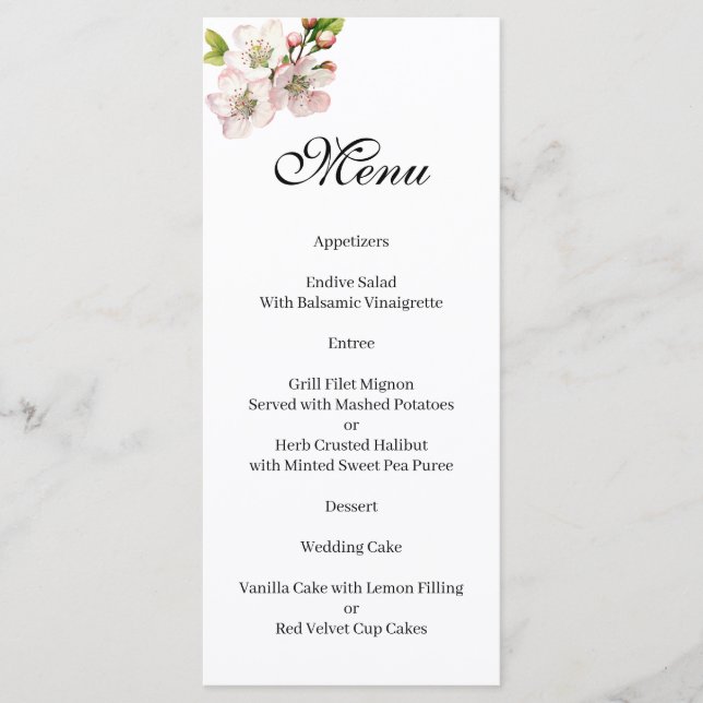 Cherry Blossom floral  Menu (Frente)