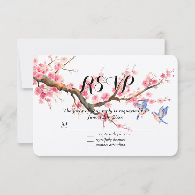 Cherry Blossom Flowers e Birds RSVP (Frente)