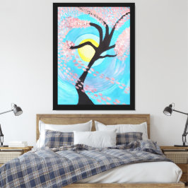 Cherry Blossom Moon Hand Painted Acrylic Canvas Ar