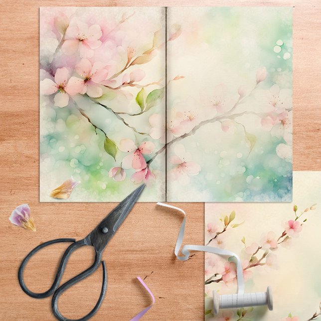 Cherry Blossom - Página de Diário (Cherry blossom journal paper in double page style. Just fold and craft! 
)