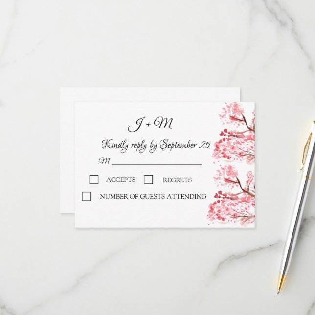 Cherry Blossom Pink Floral Floral Casamento RSVP (Frente/Verso In Situ)