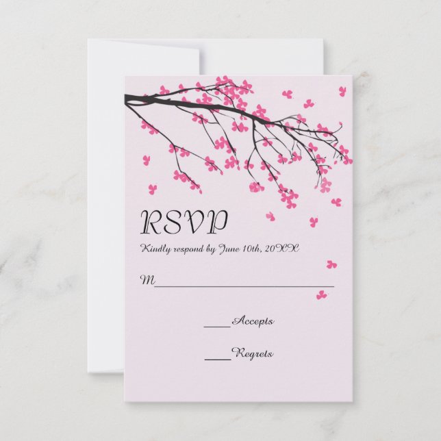 Cherry Blossom Stem - Cartão RSVP de Casamento (Frente)