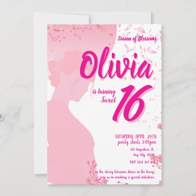 Cherry Blossom Sweet 16 Aniversário Convite (Frente)