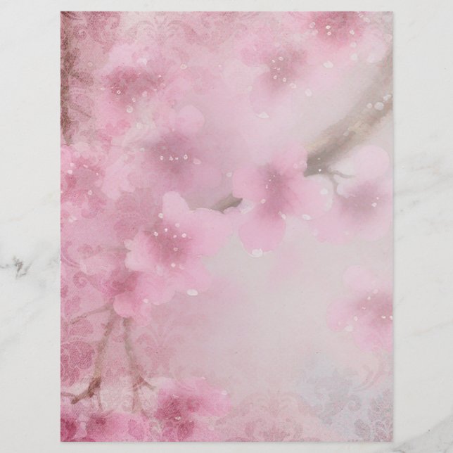 Cherry Blossom Watercolor e Damask Ephemera (Frente)