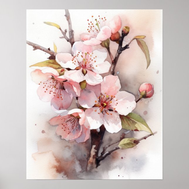 Cherry Blossomo Flower Art Impressão Poster (Frente)