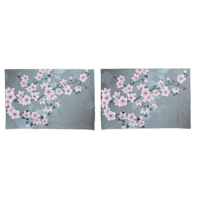 Cherry Blossomo Rosa Rosa Cinzento Azul (Frente - conjunto)