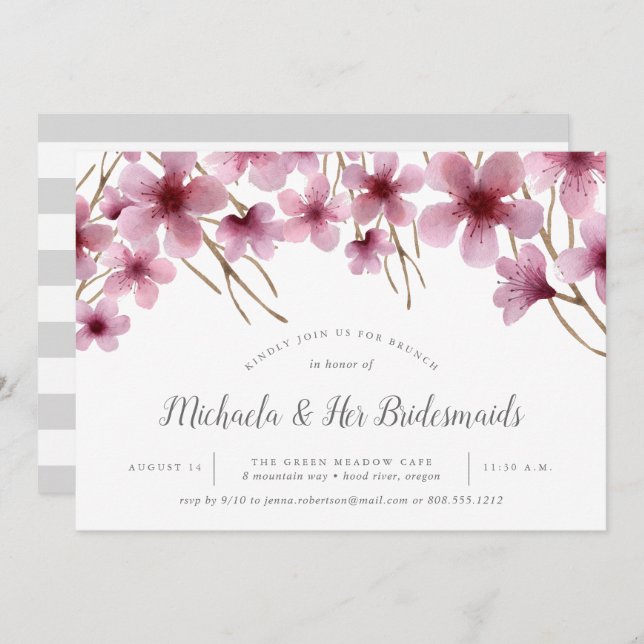 Cherry Blossoms Bridesmaids Brunch Convite (Frente/Verso)
