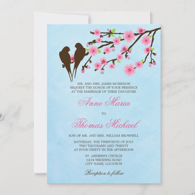 Cherry Blossoms e Pássaros do Amor Convite para Ca (Frente)