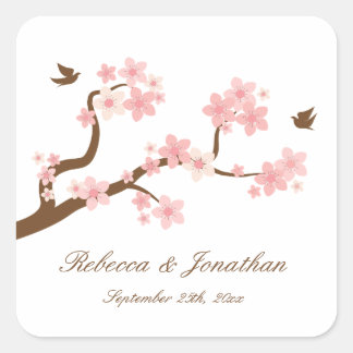Cherry Blossoms em adesivo branco quadrado