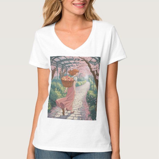 Cherry Blossoms Pergola Mulher Branca T-Shirt (Frente)