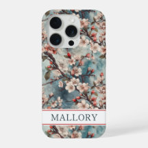 Cherry Blossoms Teal Sakura Print Monogrammed